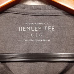 Cotton On Mens V-Neck Henley T-Shirt Sz.Large/Charcoal Marle/Gray/Henley Tee/New