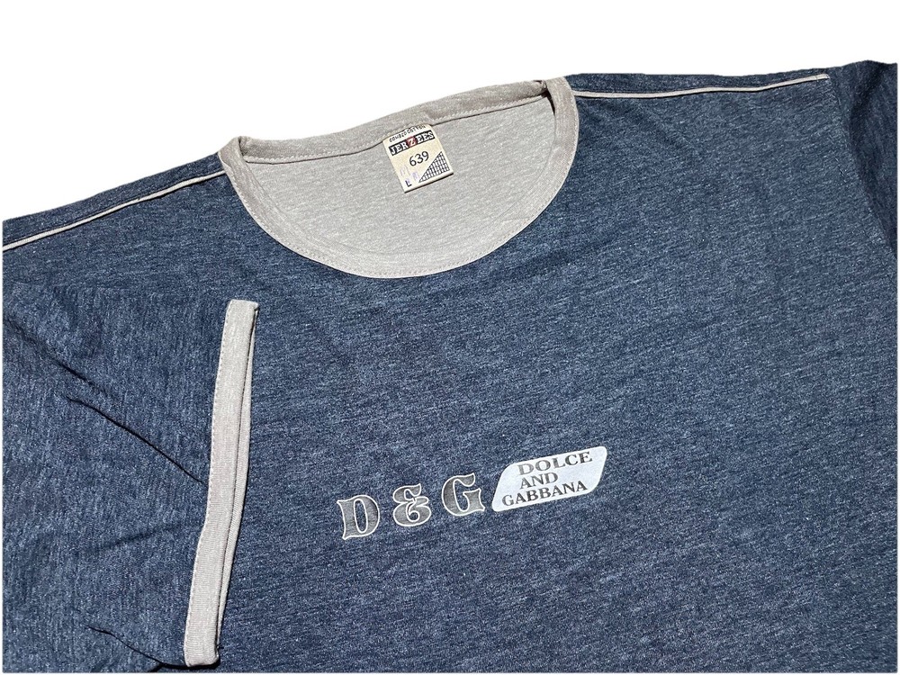 Vintage Dolce And Gabbana Men’s Large Blue Ringer Tee Jerzees Euro Tag 90s