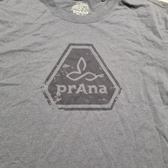 PrAna Shirt Mens XL Grey Pullover Cotton Graphic Logo Casual Outdoors