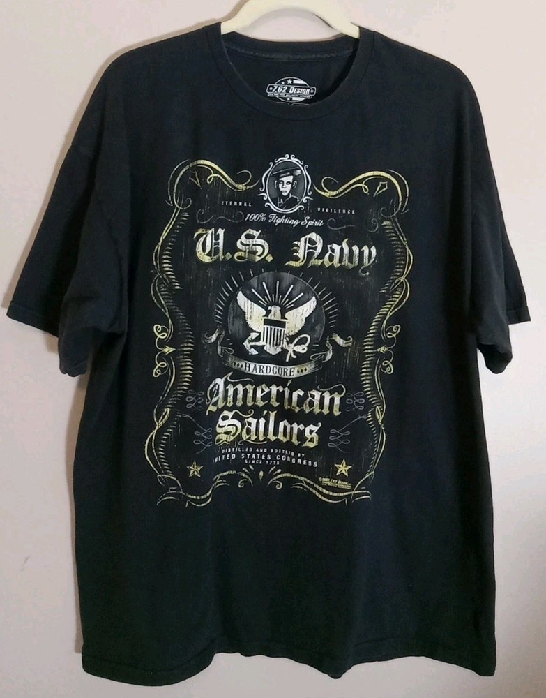 7.62 Design Men Black Print U.S Navy Hardcore American Sailors Tshirt Size Xl