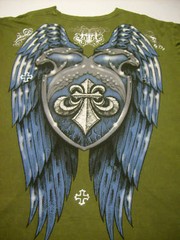 AFFLICTION Mens GREEN w EAGLES & SILVER FOIL WINGED SHIELD T-Shirt New XXL 2XL