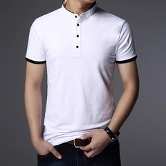 Men Polo Shirt Short Sleeve Business Casual Cotton Solid Color Lapel Knit Top