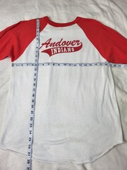 Andover Indians White and Red Raglan Long Sleeve Baseball Tee. Medium.