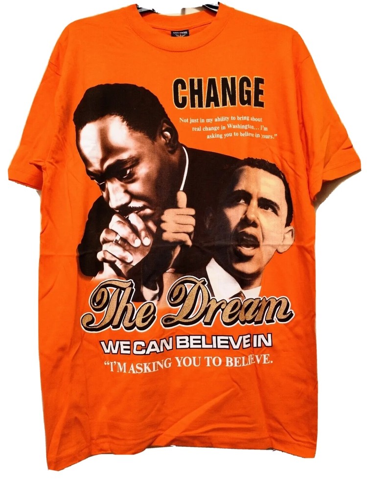 Martin Luther King Barack Obama Men’s XL Graphic Orange T-Shirt The Dream