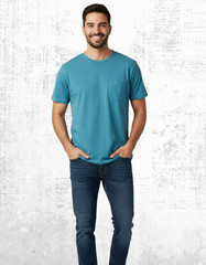 Men’s Seasalt T-shirt Cotton Crew Neck Chest Pockets Blue Cyan Boxy Fit (Defect)