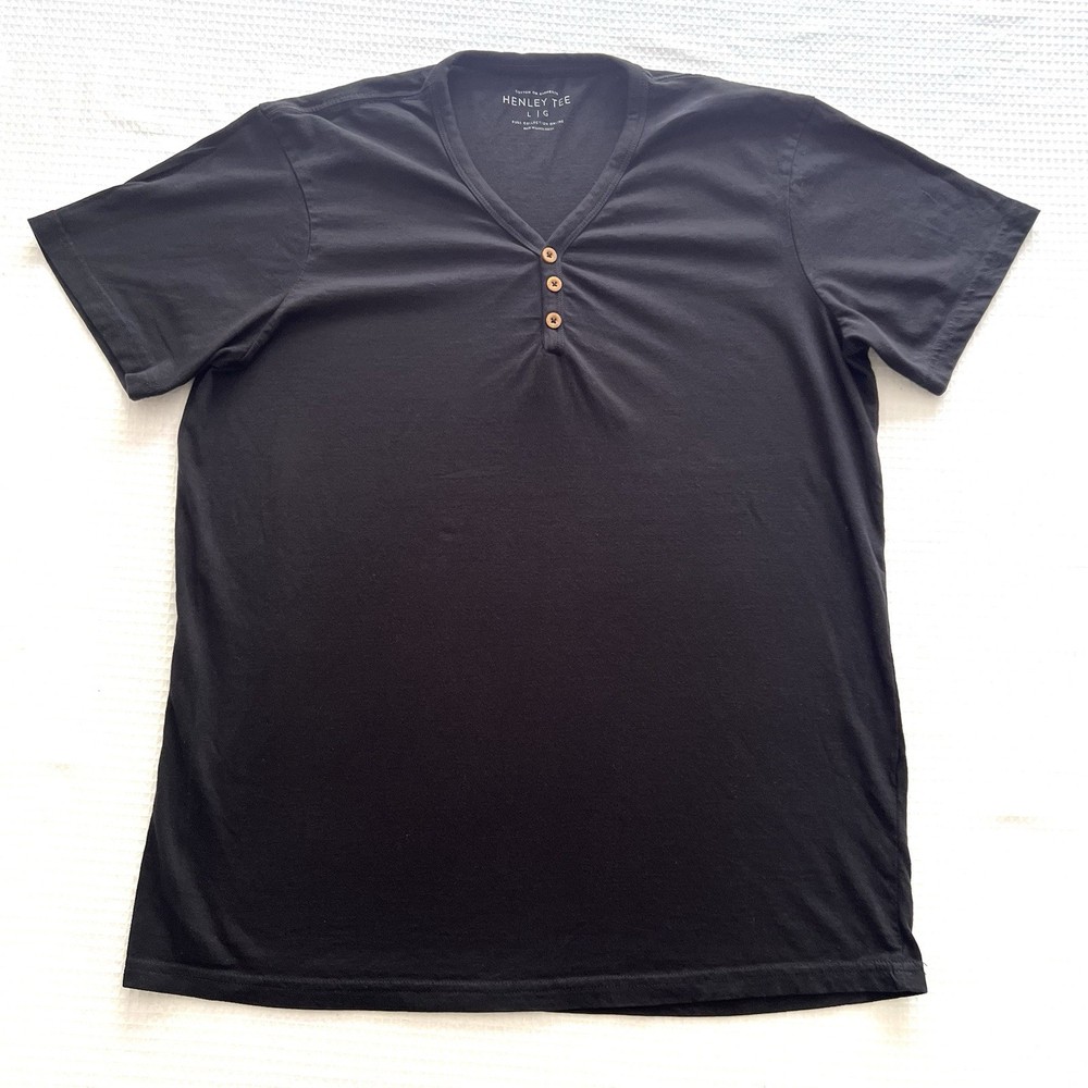 Cotton On Garments Henley Tee T Shirt Mens L Black V‑Neck Buttons Front Soft