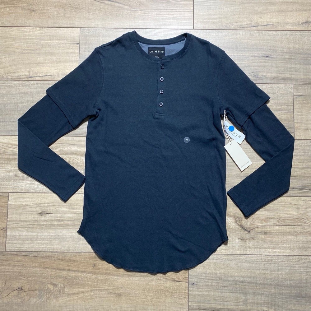 PacSun On the Byas Shirt Mens Long Sleeve Henley Shirt Size Small Longer Length