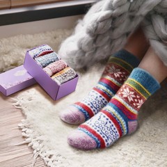 5 Pair Fuzzy Cozy Socks Women Warm Soft Casual Home Sleep Winter Wool