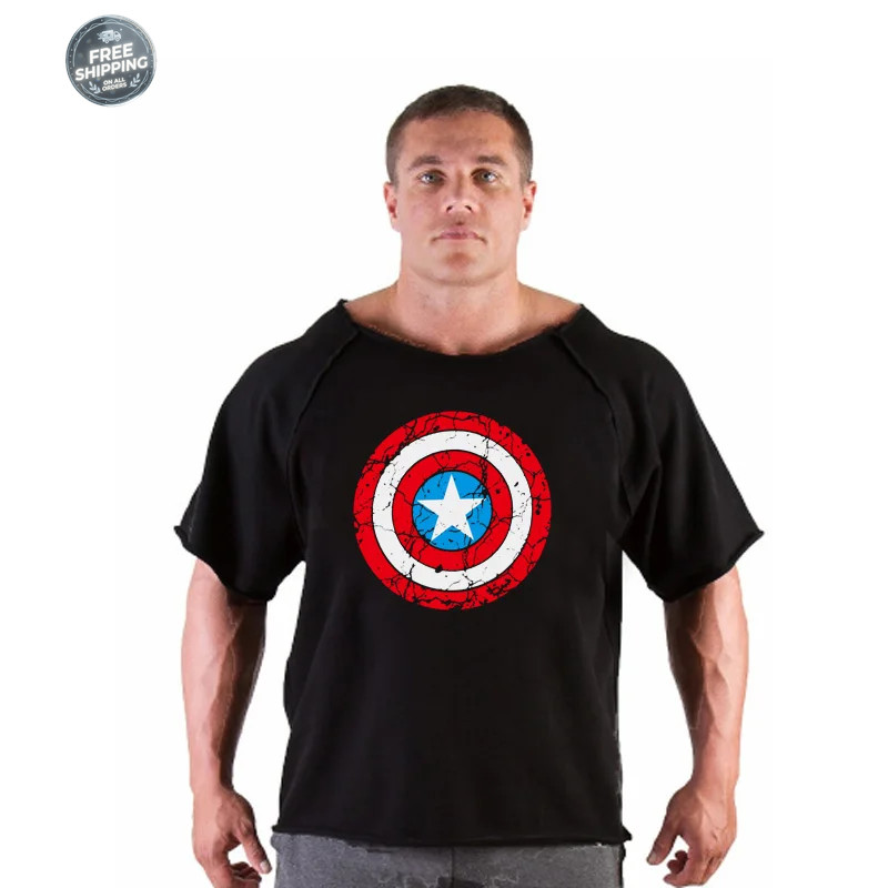 Men’s T Shirts Fitness Men Bodybuilding Shirt Batwing Sleeve Rag Shirt Gym