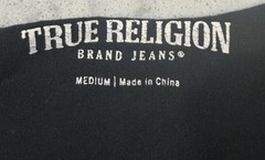 True Religion T-Shirt Mens Medium Black Gold All Over Monogram Signature Logo