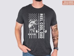 Fishing Dad Shirt Reel Cool Dad American Flag Fathers Day Gift Tee