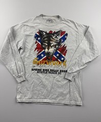 Vintage Hanes Shirt Mens Medium Gray Long Sleeve Wolf Biker Rally 2002 Tee