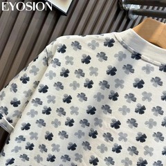 Men’s Floral Print Short Sleeve Cotton T-Shirt Casual Retro Round Neck Tee