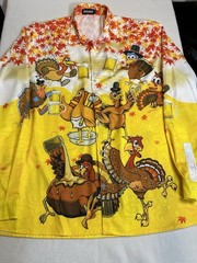 Atlanl Turkeys w/Beer Festive Thanksgiving Shirt XL Poly/Spandex Blend EUC