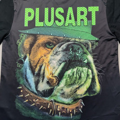 PLUSART Cigar Smoking Gangster Bulldog Men Large Black Double-Sided T-Shirt NEW