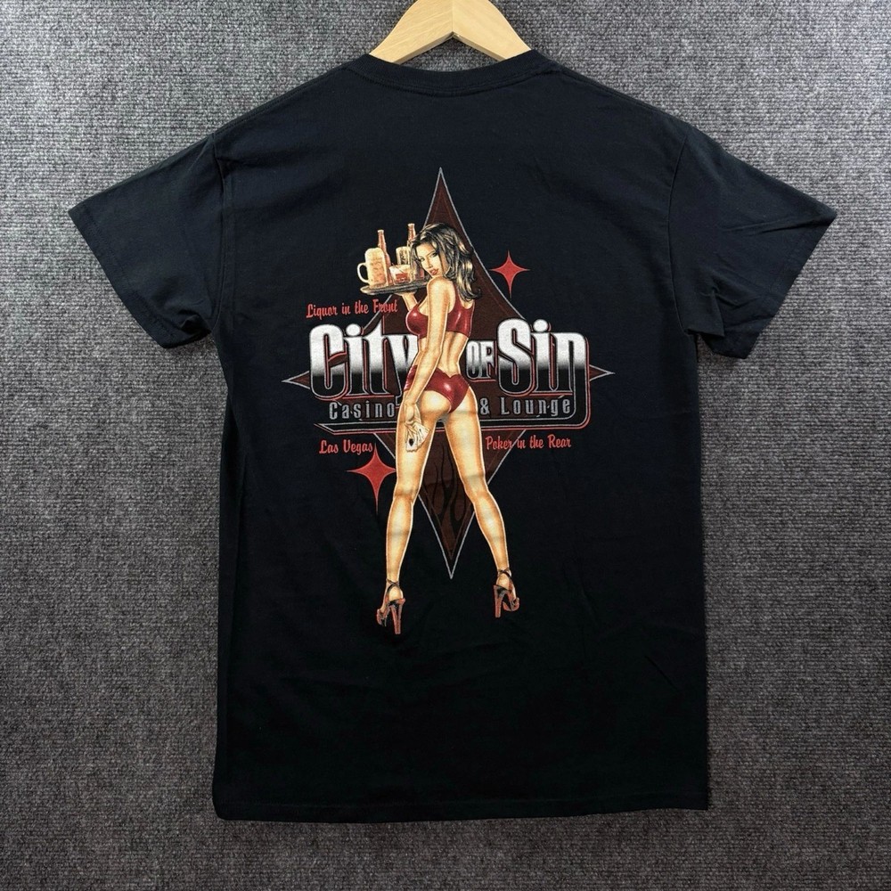 City of Sin Casino & Lounge T Shirt Adult S Black Las Vegas Poker Strip Club
