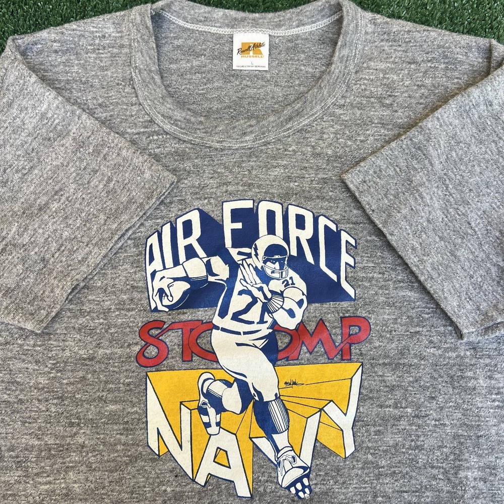 VTG T-Shirt Men Large Gray US Air Force Football Stomps Vs. US Naval Academy 70s