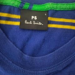 PS Paul Smith Mens Striped Smiley Face Logo T-Shirt Blue Yellow Large