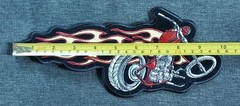 Embroidered Motorcycle with Flames Flaming CHOPPER Outlaw Biker Patch