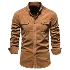 Cotton Men’s Shirt Casual Fashion Solid Color Corduroy Shirts Autumn Slim