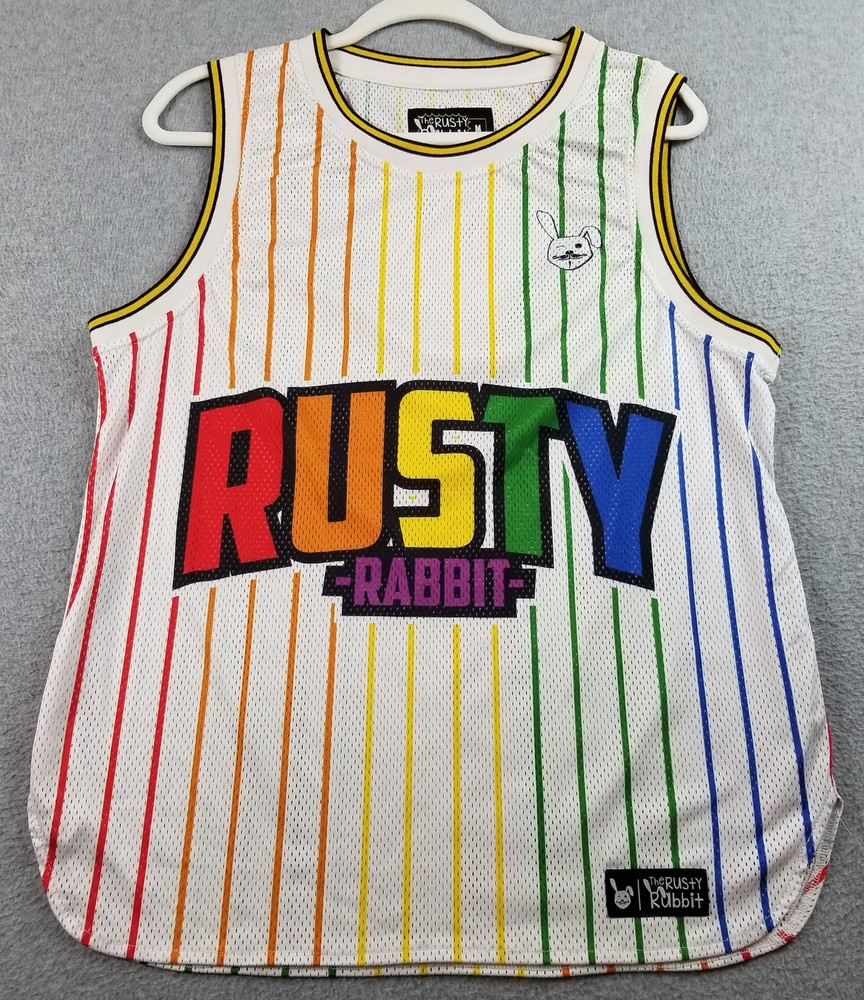 The RUSTY RABBIT Tank Top Mens Medium M Striped Perforated Sheer Jersey Pullover