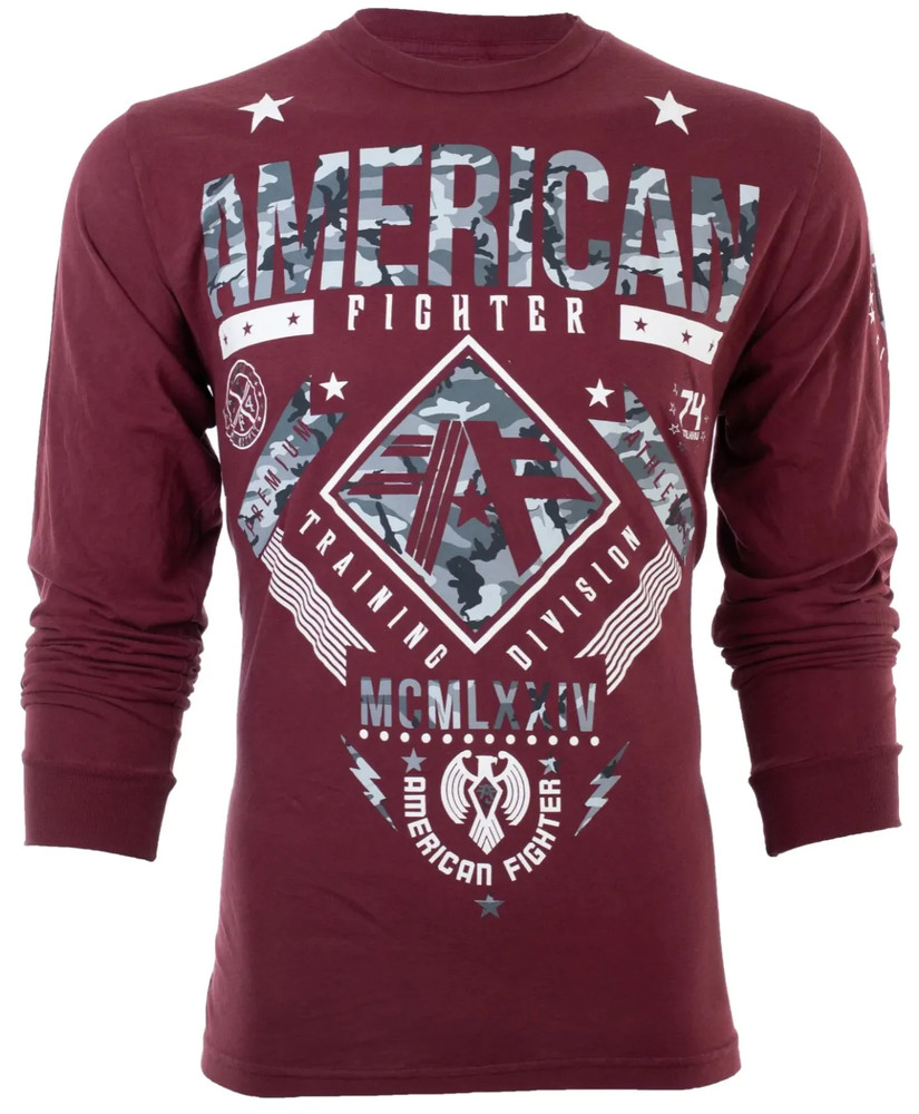American Fighter Mens Long Sleeve Shirt LANDER Burgundy Premium S-3XL