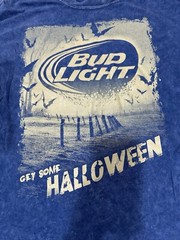 Bud Light Beer Shirt Size L Blue Mineral Wash Halloween Graphic Print