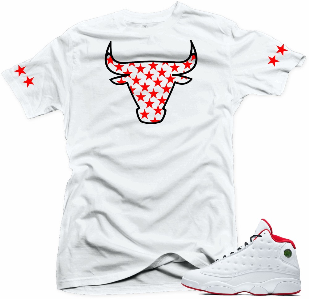 Shirt to match Air Jordan History of Flight Retro 13. Bull 13 White Shirt