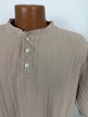Vintage 90s Ribbed Henley Shirt Men XL Boxy Fit Minimal Casual Midweight Cotton