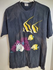 Vintage Fish Seashell Aquatic 80s/90s T-Shirt Single Stitch Angelfish Black Sz L