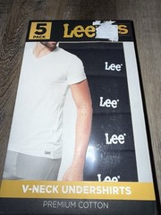 Lee ~ Mens 5-Pack T-Shirts V- Neck Black 100% Cotton Undershirts ~ S (34-36)