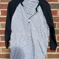 Express Heathered Gray and Black Long Sleeve Button Front Baseball Tee Shirt