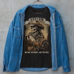 Outlaw Cowboy Skull Unisex T-shirt | Vintage Western Skeleton Horse Rider Shirt