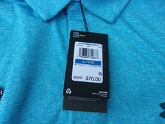 NWT Under Armour Loose Fit Playoff polo, men’s L, XL, blue, bright green stripe