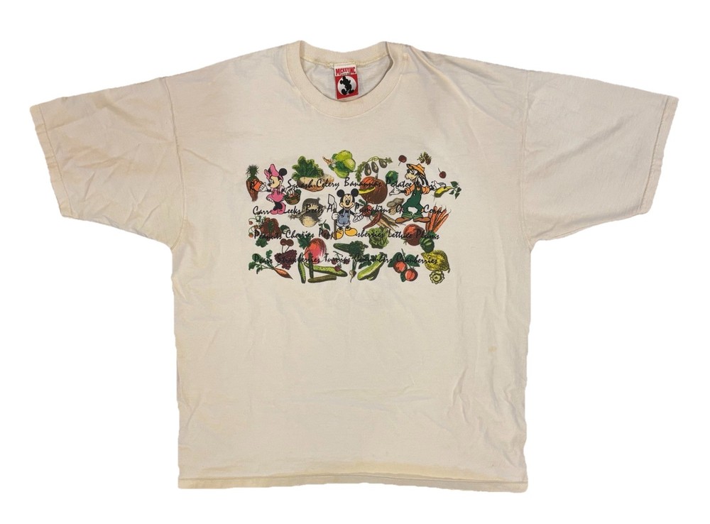 Vintage 90s Disney Mickey Inc Minnie Goofy Fall Harvest Vegetables T-Shirt Sz XL