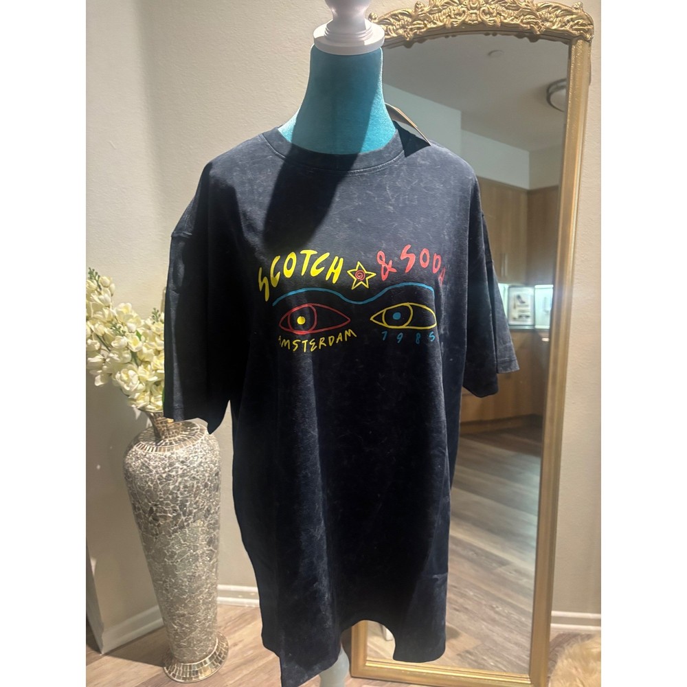 Scotch & Soda Amsterdam 1985 Graphic T-Shirt XL Black Irregular Wash 183199