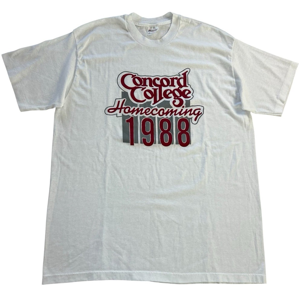 Vintage 80s Concord College Homecoming 1988 T-Shirt Single Stitch White Men’s XL