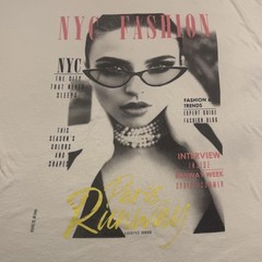 NYC Fashion Paris Runway Shirt Mens Large White Graphic Tee Streetwear Cat Eye