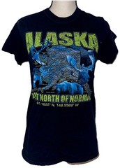 Alaska “Just North of Normal” Small Black T-shirt Bear Wolf Moose