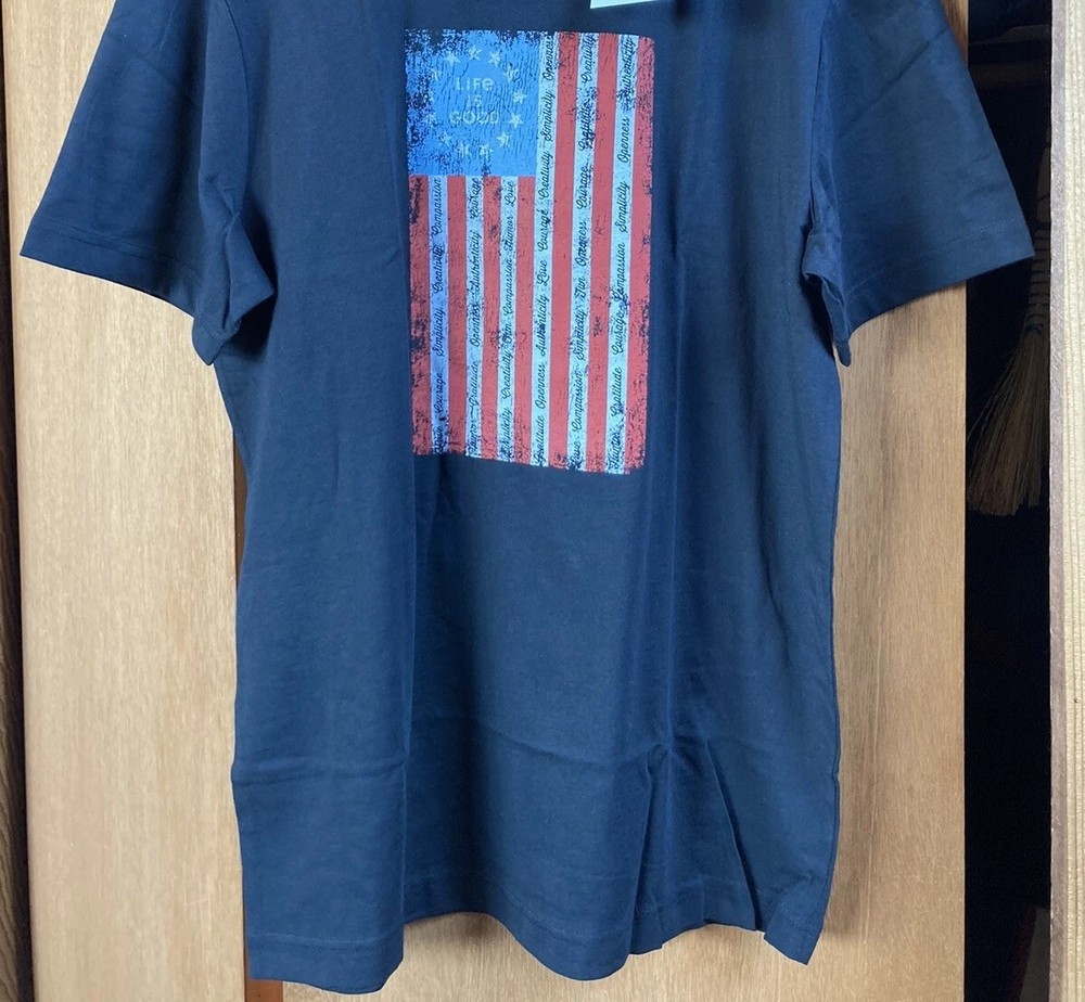 Life Is Good American Flag Patriotic Tee Usa HOT ITEM (Navy)