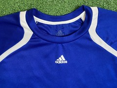 Adidas T Shirt Mens XL Three Stripes Blue Double Sided Polyester Train Climalite