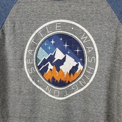 Seattle Washington Shirt Men Large Gray Blue Crew Neck 3/4 Sleeve Raglan Graphic