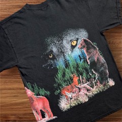 Vintage 90s Animals Nature Fish Wolf Bear T-Shirt Wrap Around Graphic Size LG