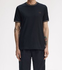 FRED PERRY TWIN TIPPED T-SHIRT NAVY/WARM OAT/BURNT TOBACCO 2XL RRP £50 BNWT