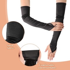 Black Long Fingerless Satin Opera Gloves Women, 1920s Elbow Length Costume Dr…