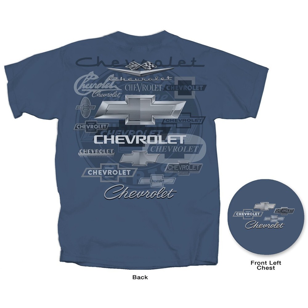 Joe Blow T’s Chevrolet All Over Logos Men’s Indigo Blue T-Shirt Emblems