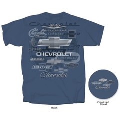 Joe Blow T’s Chevrolet All Over Logos Men’s Indigo Blue T-Shirt Emblems