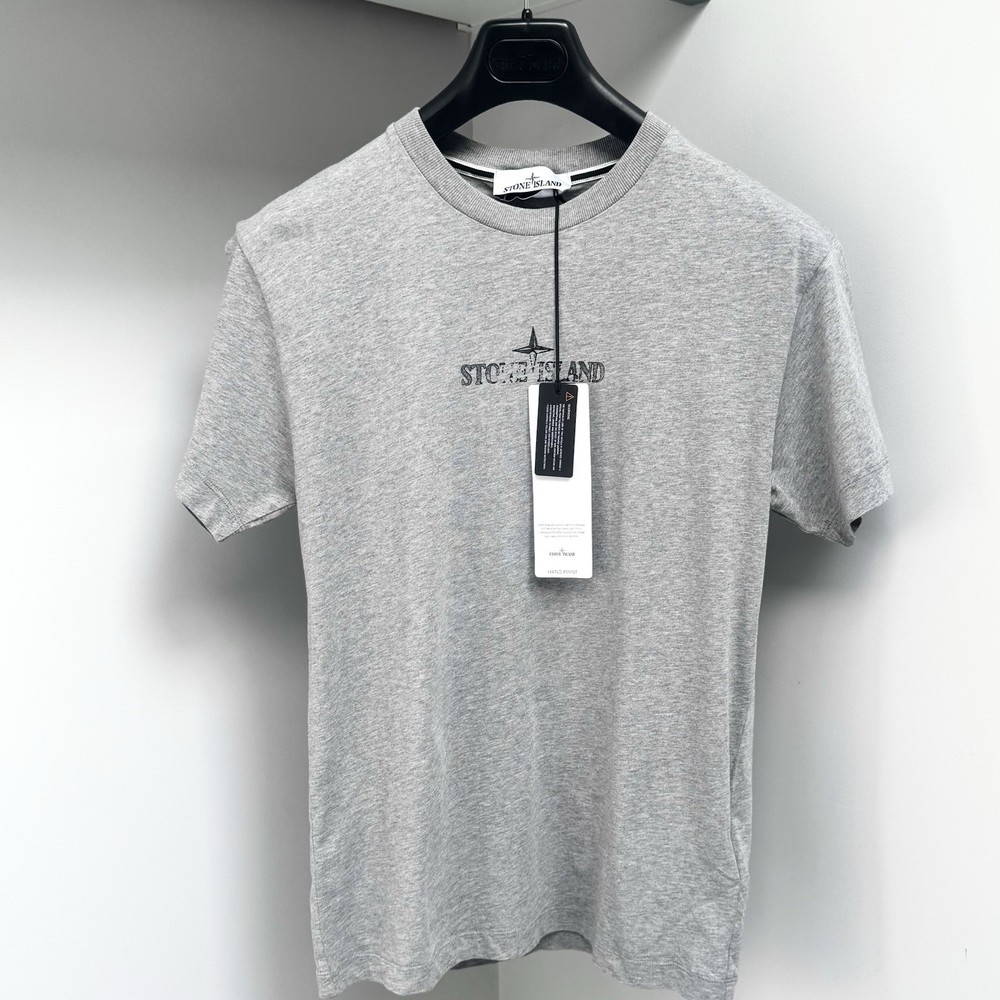 Stone Island T Shirt Men Medium Grey Hand Print Spellout Logo ptp19.5” BNWT