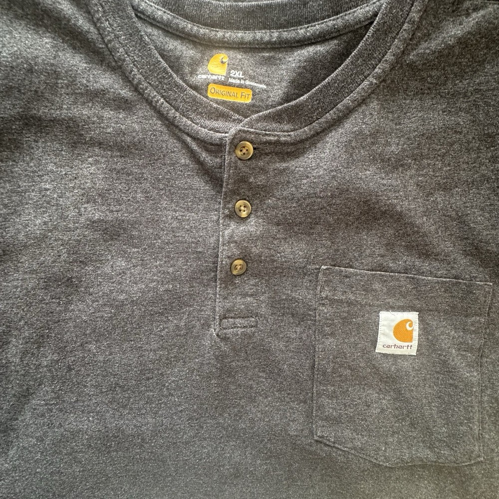 Carhartt Henley Shirt Gray Short Sleeve Orig Fit Mens Size 2XL LOGO