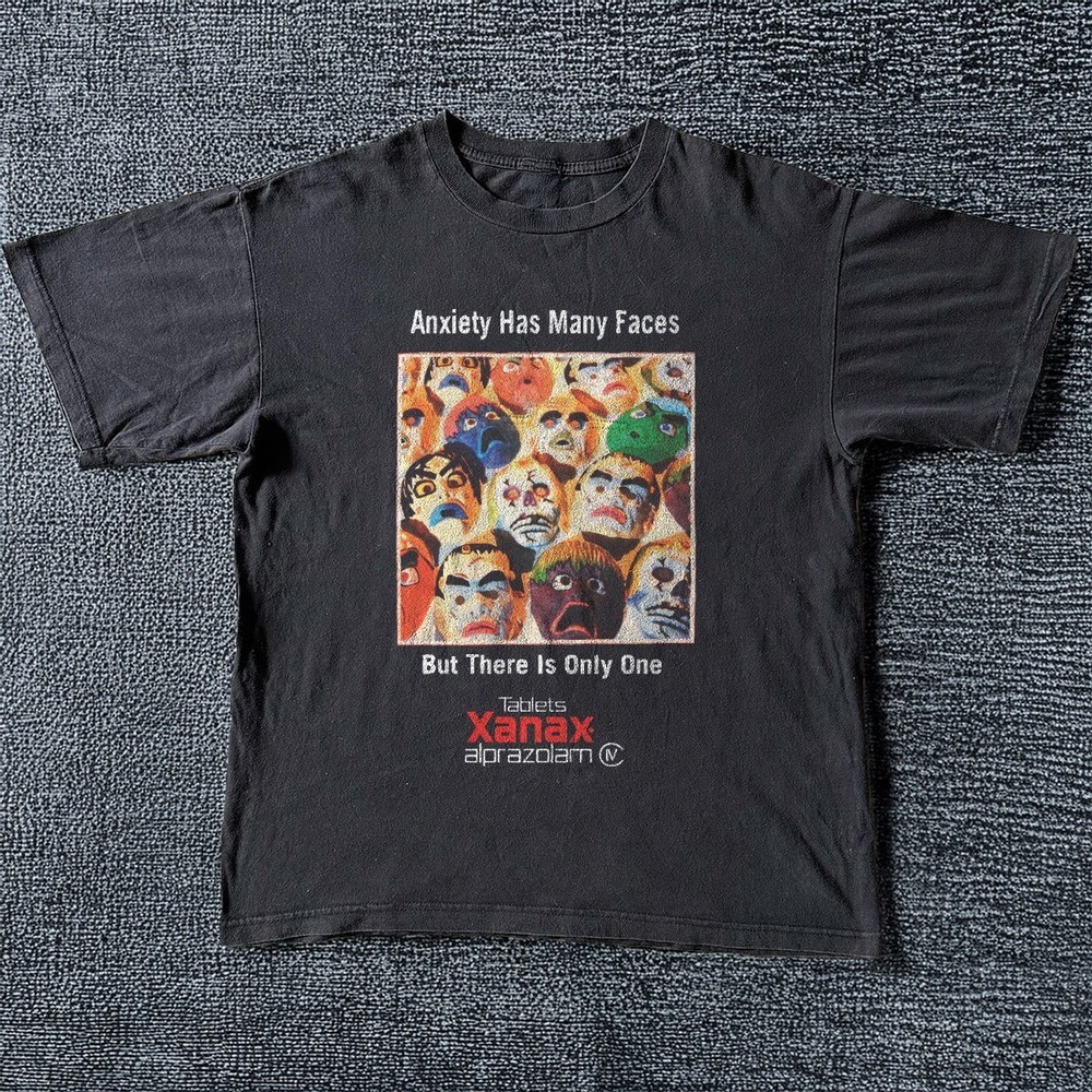 Xanax Anxiety Has Many Faces Black Vintage Style Unisex T-Shirt Size S-5XL